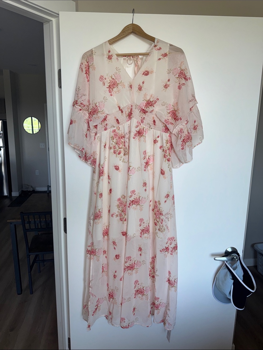 Cupshe Pink Floral Chiffon Maxi Dress